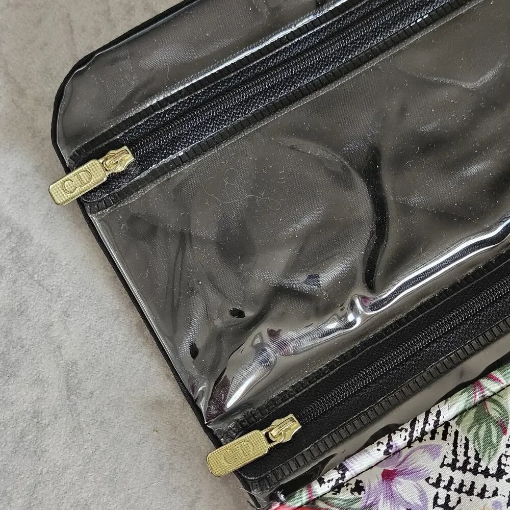 Christian Dior Pink Purple Floral Roll Up Cosmetic Bag Travel Organizer 9.5x5in